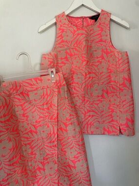 J.CREW PLUMERIA SIZE  00 WOMEN'S 2 PC SKIRT & TOP SET HOT PINK NEON JACQUARD
